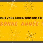 Illustration de bonne année feu d'artifice stylisé jaune et noir.